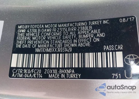 2018 Toyota C-Hr Xle из США, поврежденный, VIN NMTKHMBXXJR031420